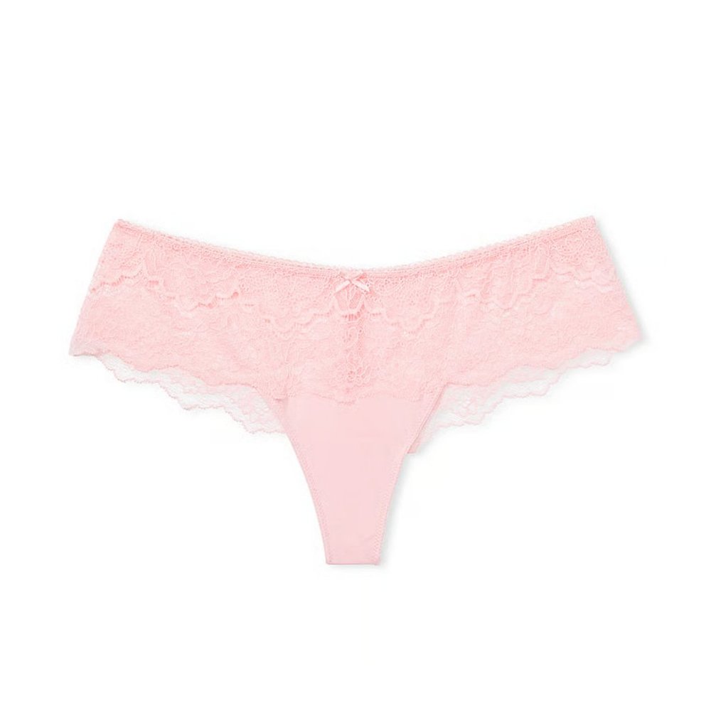 Dream Angels Lace Trim Hipster Thong Panty - Pink
